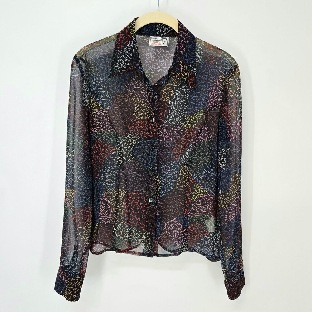 Vintage Todd Oldham Times 7 Multicolor Semi Sheer Button Front Top Women's Sz 4